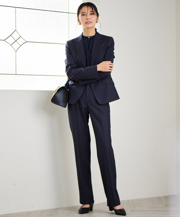 23区 L 【セットアップ対応/新色追加】ラフィーネウール フルレングスパンツ ネイビーストライプ