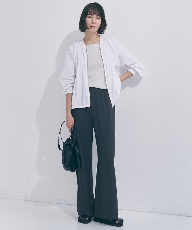 UNFILO L 【ウエストゴム】ライトジョーゼット イージーワイドパンツ チャコール