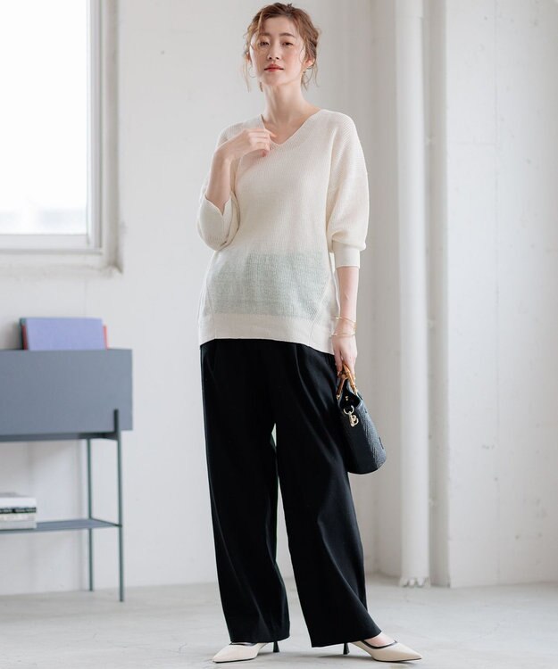 23区 【洗える】ピュアリネン Vネック ニット アイボリー系