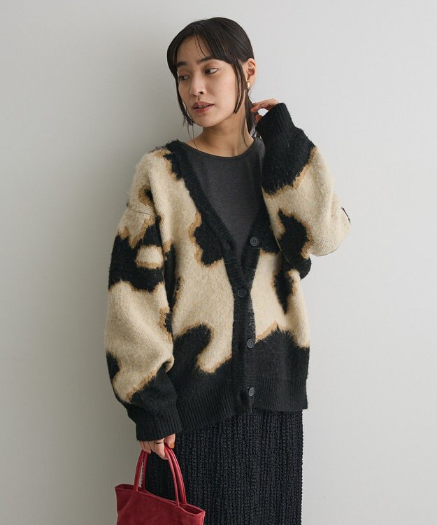 CRAFT STANDARD BOUTIQUE アニマルジャカードニットカーディガン Light Beige