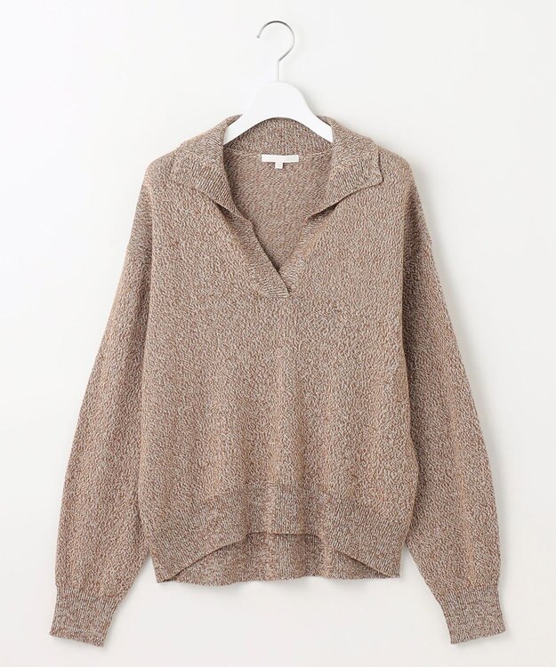 自由区 S ペーパーウールコットン襟付き ニット キャメル系