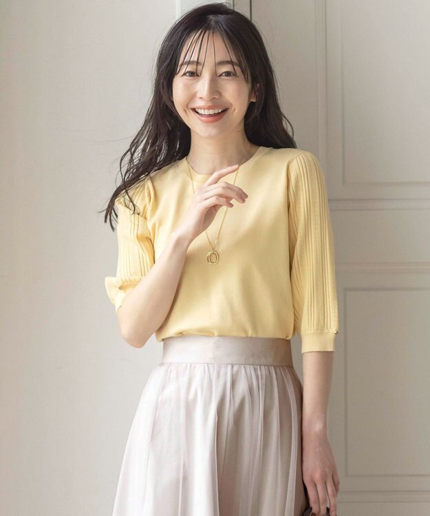 ANY SIS S 【接触冷感 ・UVケア】シアースリーブ ニット ライトイエロー