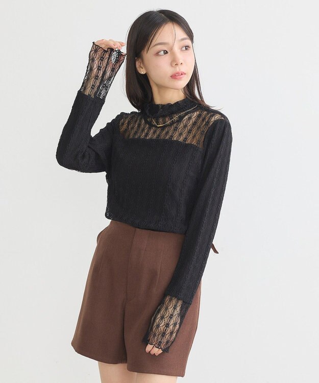 earth music&ecology あったかレースプルオーバー Black