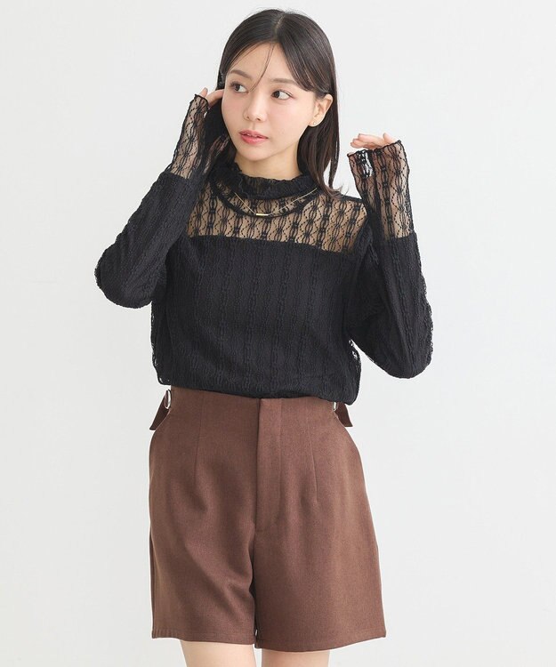 earth music&ecology あったかレースプルオーバー Black