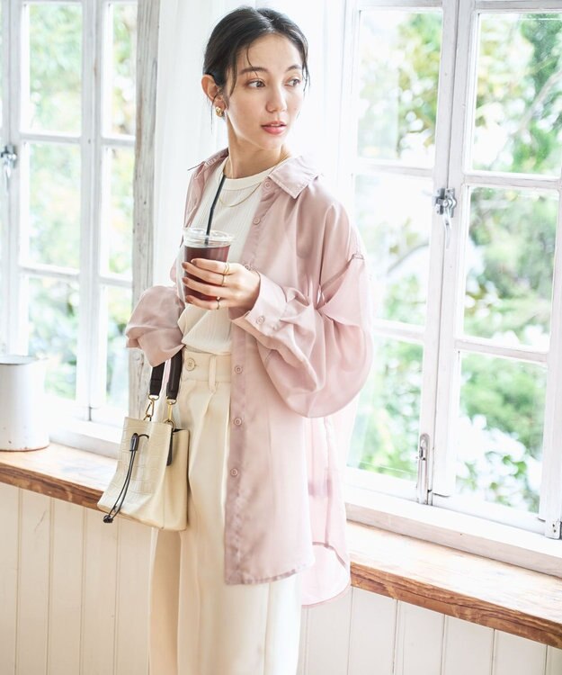 WEGO 【シワになりにくい/手洗い可】シアーBIGシャツ ライトピンク