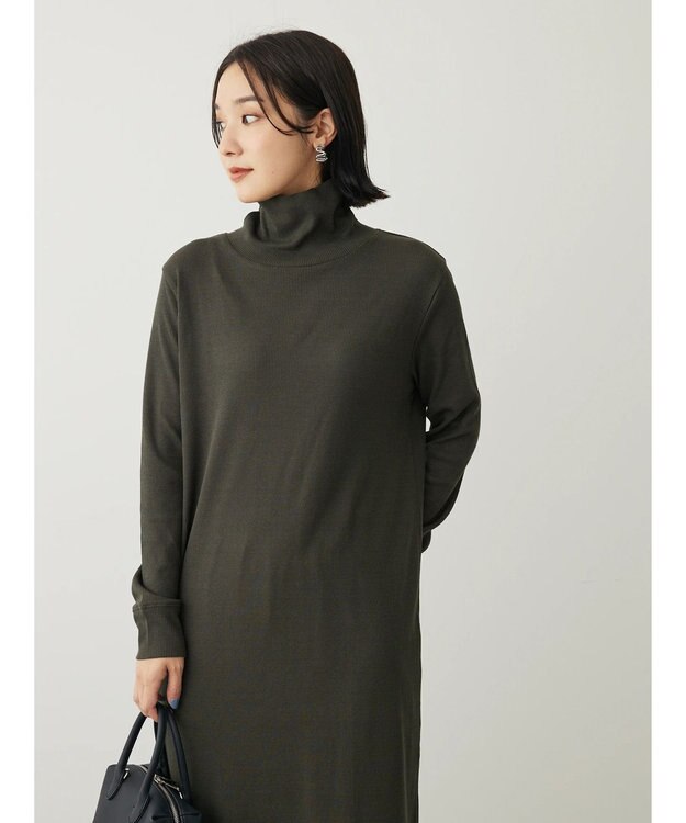 Green Parks リブカットＩラインワンピース Dark Khaki