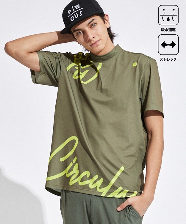 PW CIRCULUS 【吸水速乾 / 伸縮性抜群】【MEN】筆記体ロゴ COOLベンチレーションモック T カーキ系
