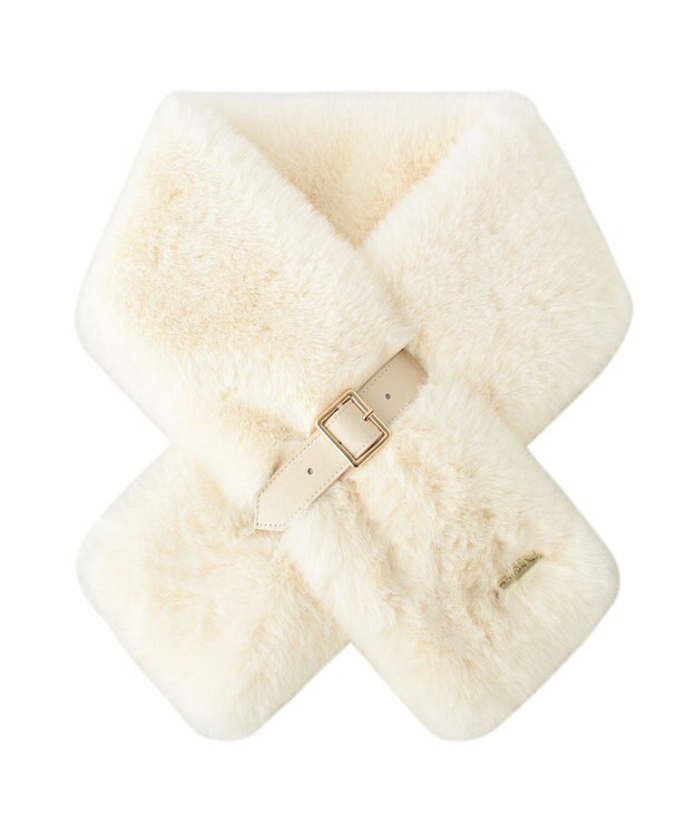 MOONBAT 【大人百花1月号掲載】FURLA フェイクファーマフラー ベルト差し込み ファーティペット ロゴプレート付 オフホワイト