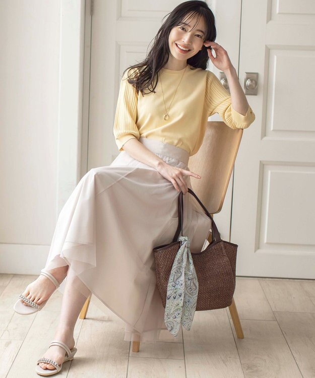 ANY SIS S 【接触冷感 ・UVケア】シアースリーブ ニット ライトイエロー