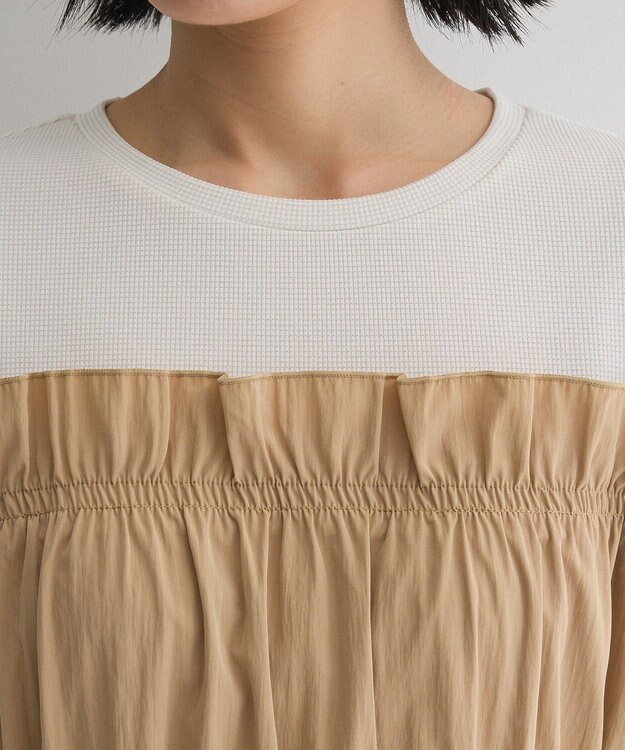 Green Parks ラメリブペプラムドッキングワンピース Beige