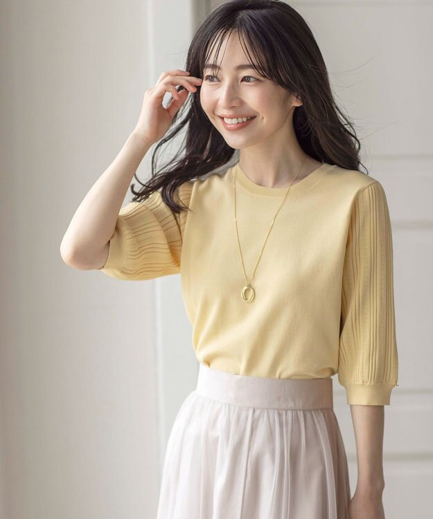 ANY SIS S 【接触冷感 ・UVケア】シアースリーブ ニット ライトイエロー