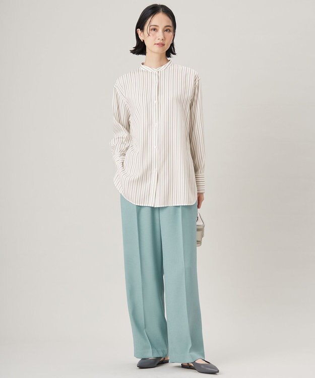 自由区 L 【セットアップ対応・接触冷感・洗える】リネンライクシンセティックワイドストレート パンツ ライトブルー