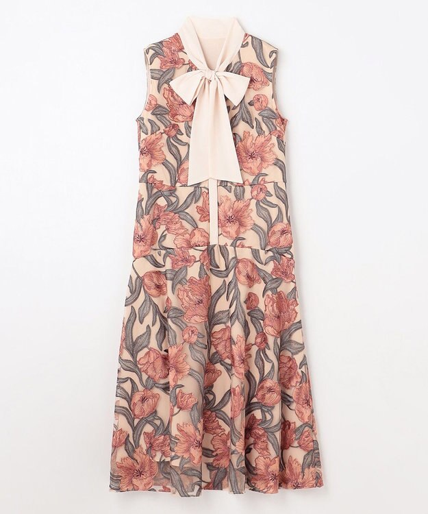 GRACE CONTINENTAL フラワー刺繍ミディドレス ピンク