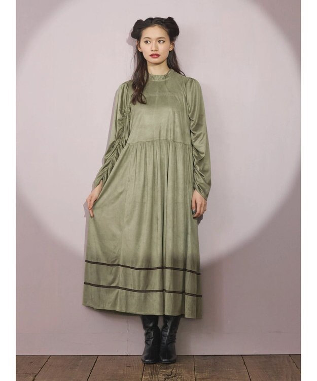 Green Parks ■ＥＳＣＡＲ　スエード調ギャザーキリカエワンピース Mocha