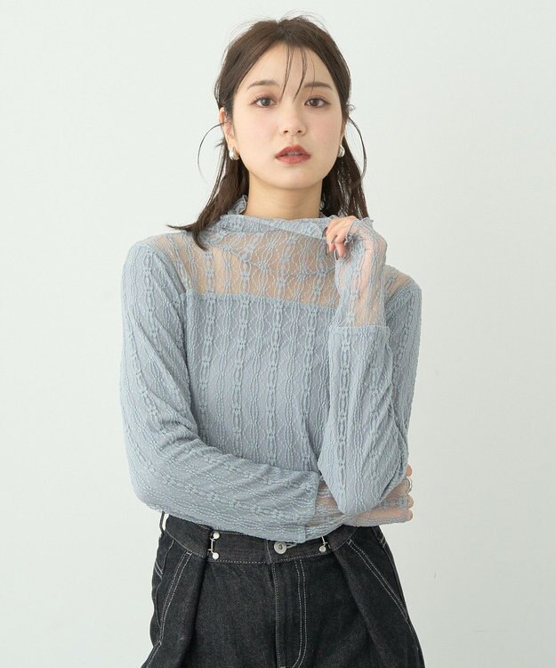 earth music&ecology あったかレースプルオーバー Grayish Blue