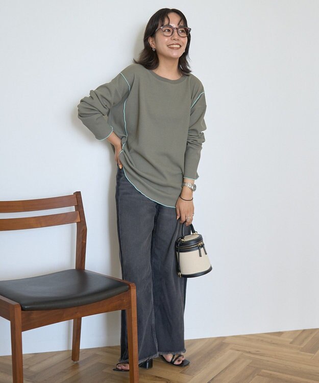 AMERICAN HOLIC ワッフル配色メロープルオーバー Khaki