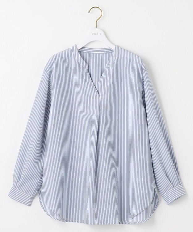 ANY SIS 【AIコラボ】スタンドカラースキッパー ブラウス ライトブルーストライプ