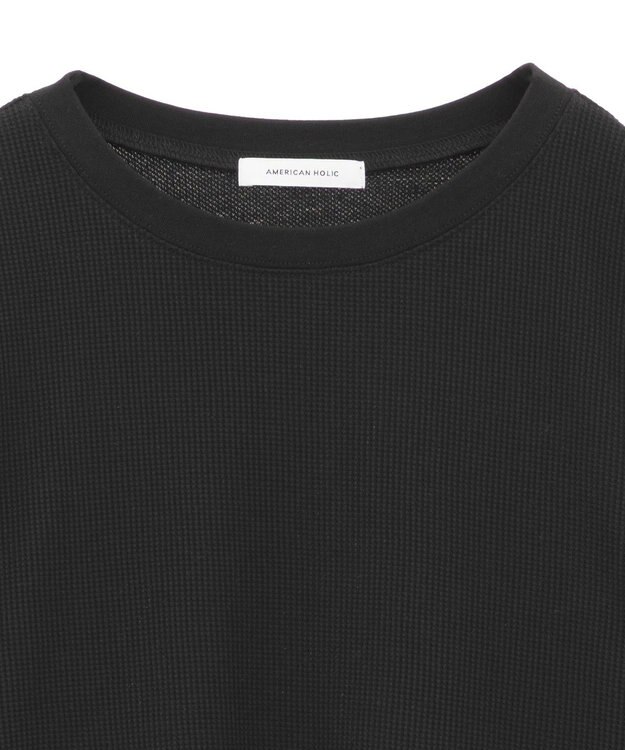 AMERICAN HOLIC ワッフル配色メロープルオーバー Black