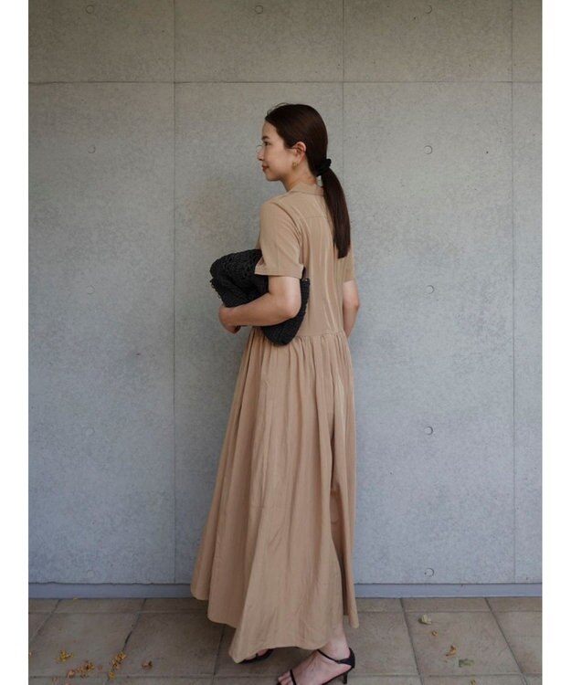 Green Parks ローウエスト切替開襟シャツワンピース Beige