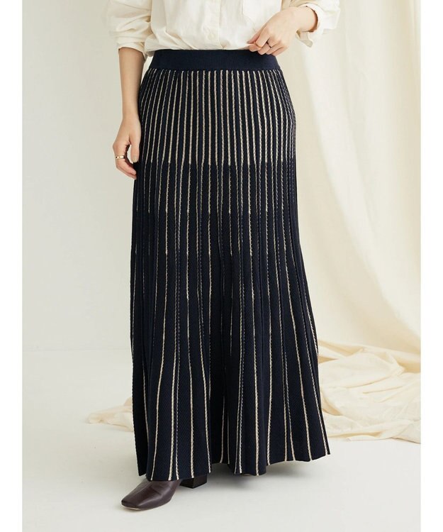 CRAFT STANDARD BOUTIQUE 配色ストライプニットスカート Black