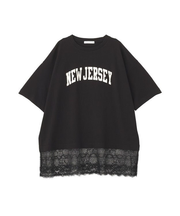 AMERICAN HOLIC カレッジロゴレースドッキングＴシャツ Black