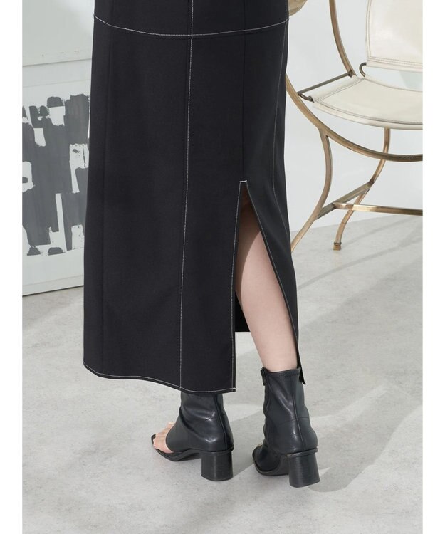 earth music&ecology 配色ステッチパフスリーブワンピース Black