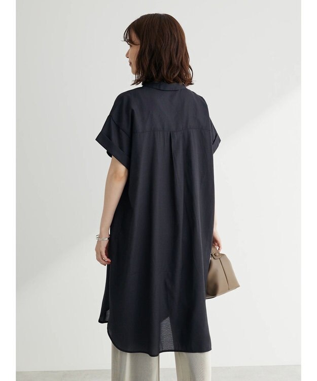 Green Parks ミディ丈半袖シャツワンピース Black