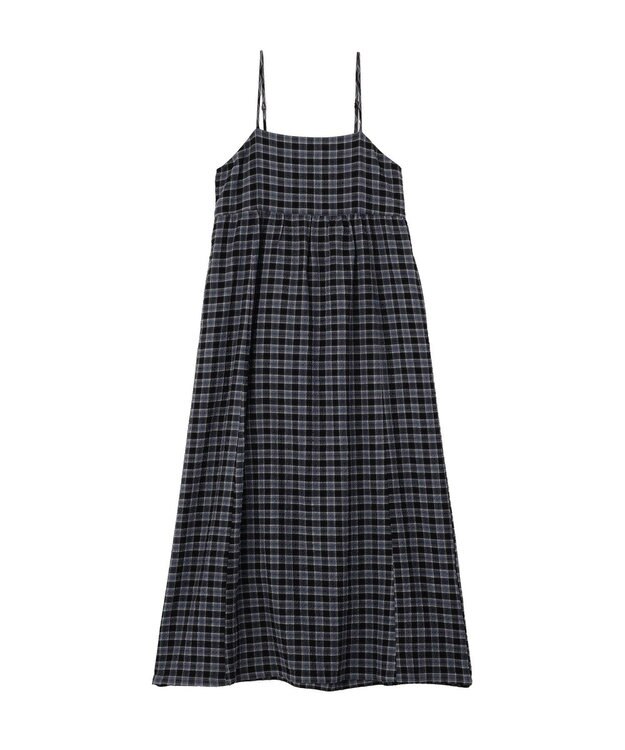 earth music&ecology シャーリングラメチェックキャミワンピース Black