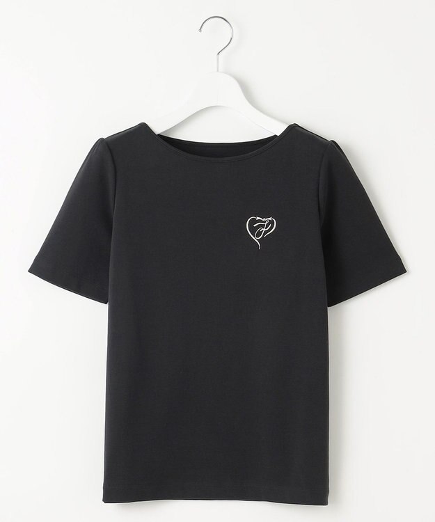 Feroux 【洗える】ワンポイント刺繍Tシャツ ブラック系