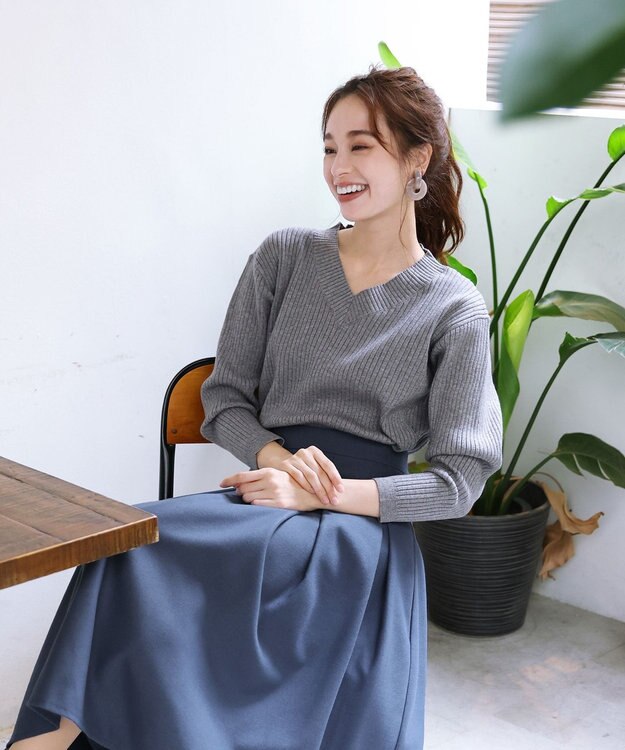 Tiaclasse 大人上品なウール調タックフレアスカート ブルー