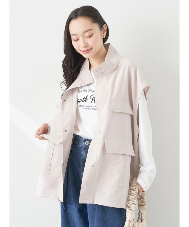 earth music&ecology ミリタリースタンドカラーベスト Light Gray