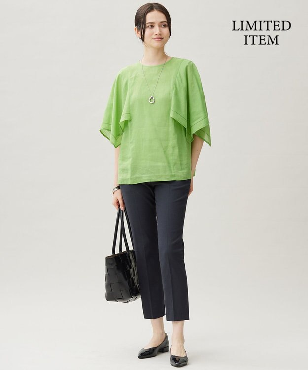 自由区 【WEB限定・接触冷感・洗える】シアーラミーローンイレギュラーヘムスリーブ ブラウス リーフグリーン