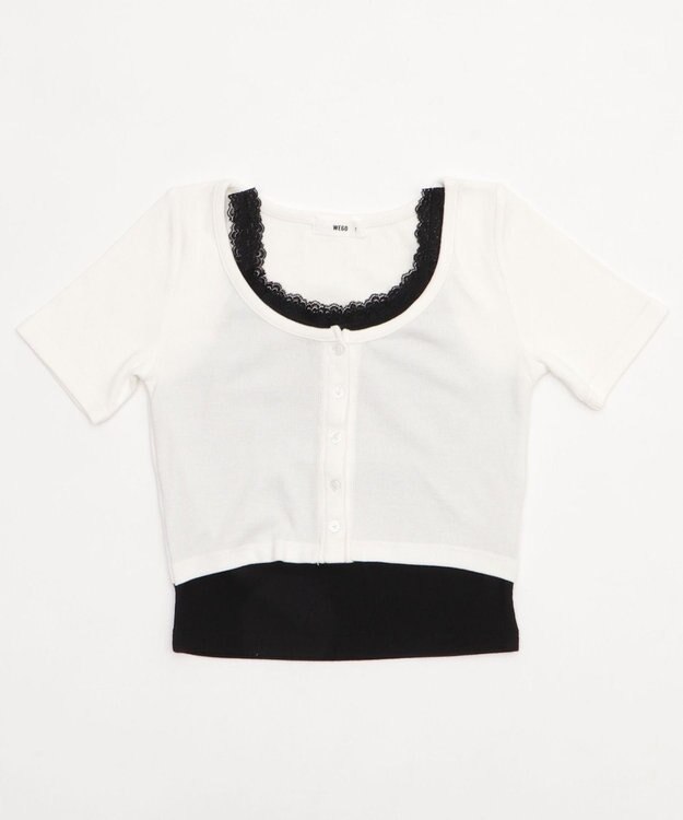 WEGO レースキャミレイヤード風ちびT ホワイト