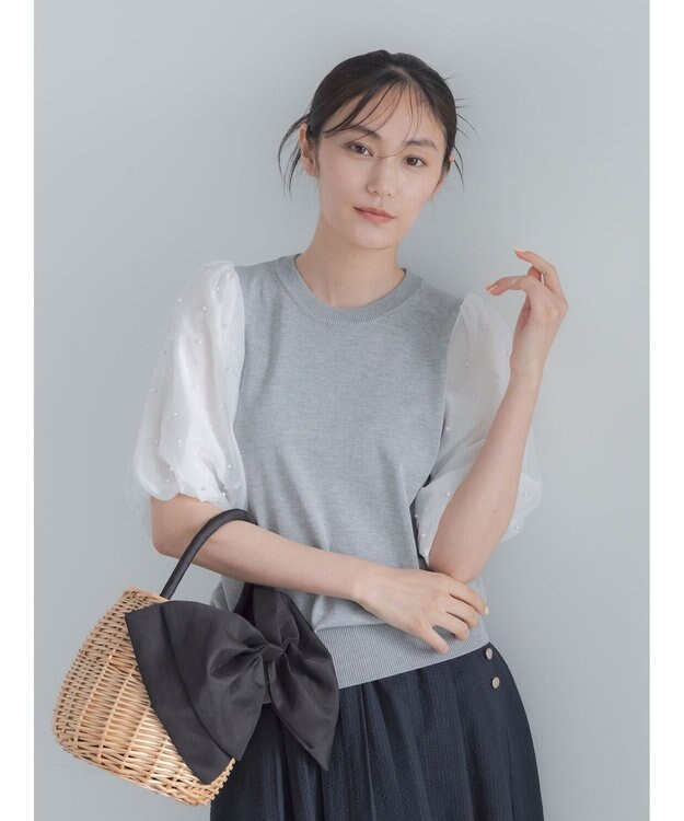 Te chichi パールスリーブニット グレー