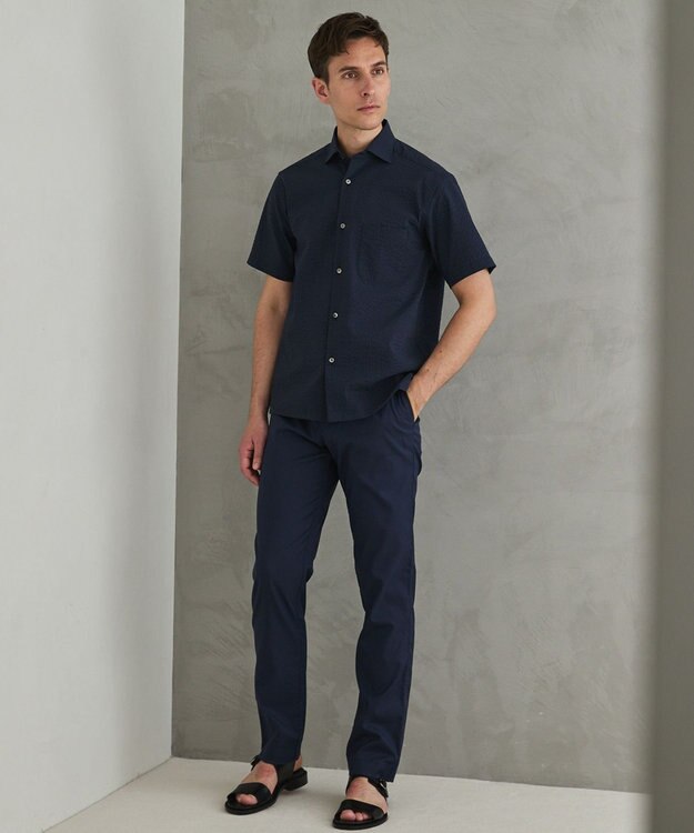 GOTAIRIKU リラックスシルエット【高通気性/吸水速乾】ドッツエアー クールマックスサッカーシャツ ネイビー系