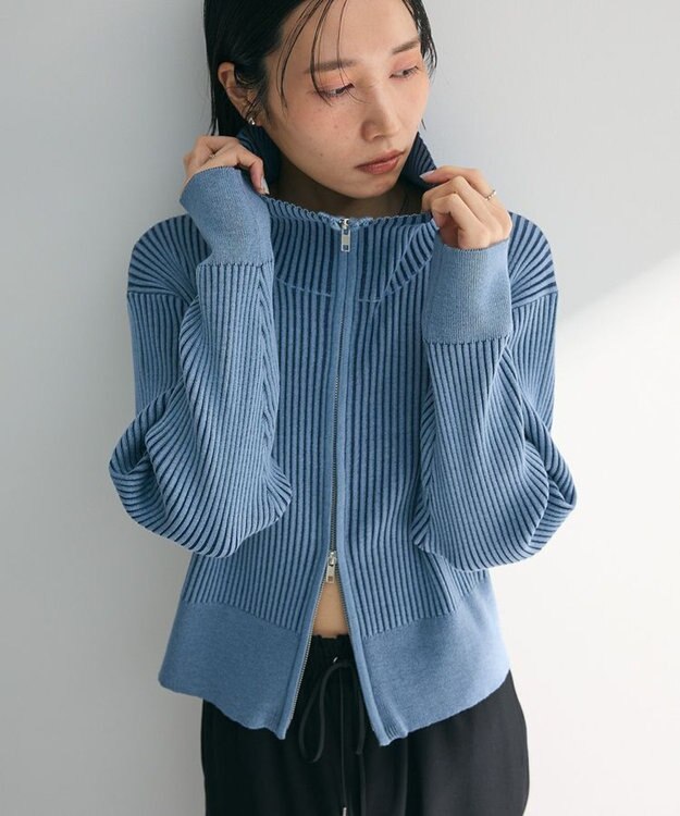 Green Parks 配色リブＺｉｐニットカーディガン Blue