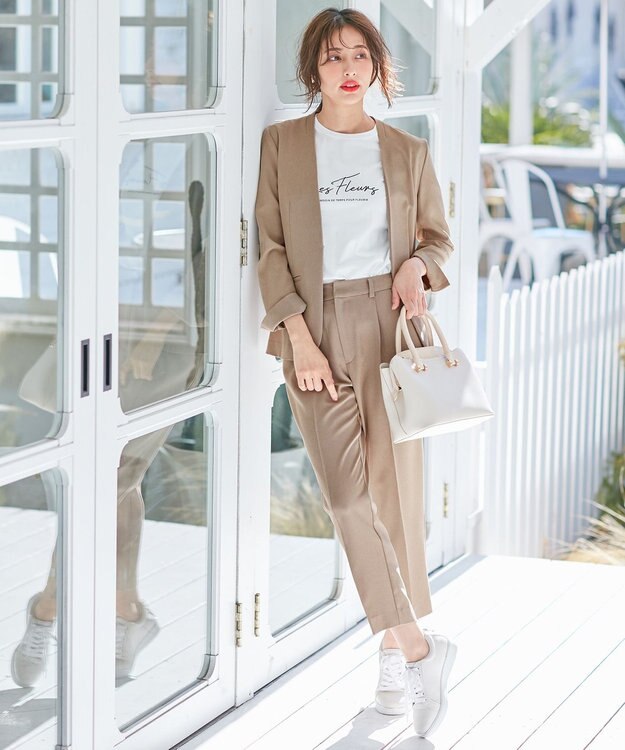 ANY SIS 【セットアップ可】リネンライクポリエステル ジャケット モカ