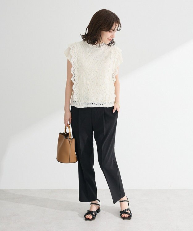 Green Parks きれいシルエット麻調パンツ（テーパード） Light Beige