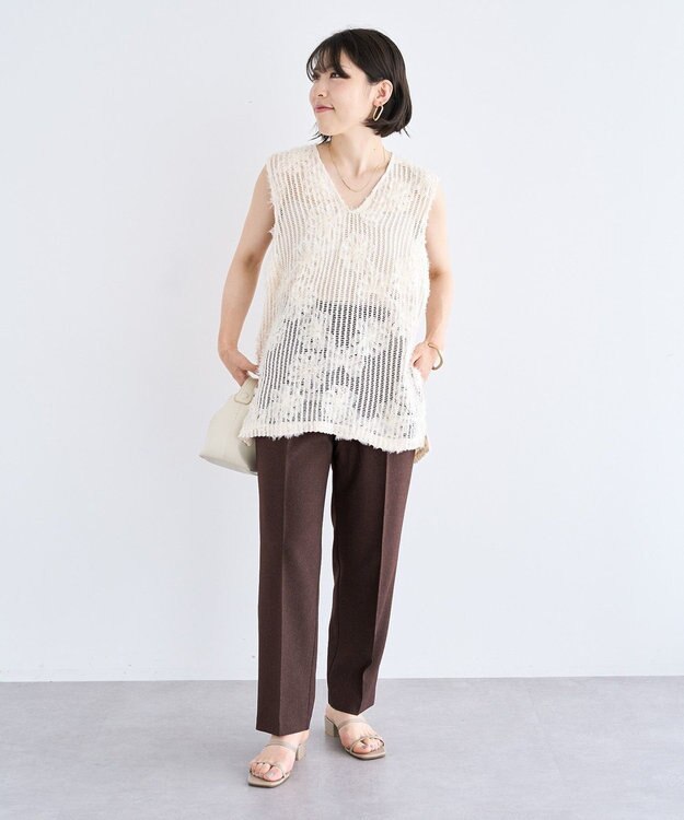 Green Parks きれいシルエット麻調パンツ（テーパード） Light Beige