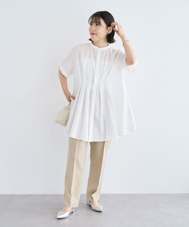 Green Parks きれいシルエット麻調パンツ（テーパード） Light Beige