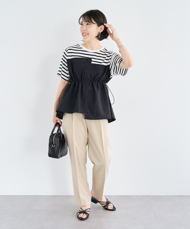 Green Parks きれいシルエット麻調パンツ（テーパード） Light Beige