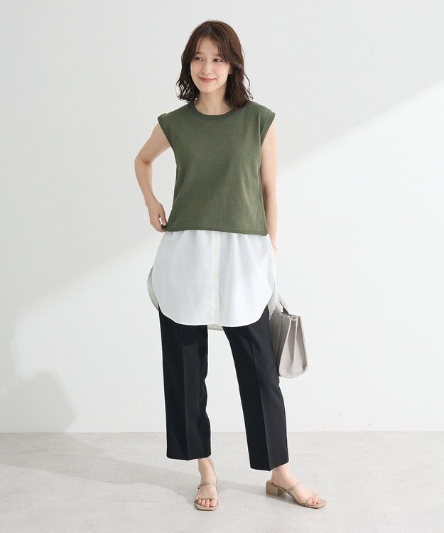 Green Parks きれいシルエット麻調パンツ（テーパード） Light Beige