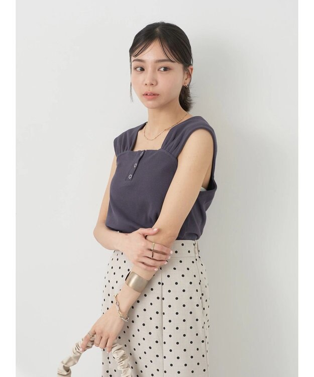 earth music&ecology リブフレンチタンクトップ Charcoal Gray