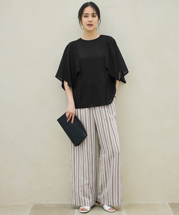 自由区 S 【カタログ掲載・セットアップ対応・洗える】リネンビスコースストライプドロスト パンツ フラックス系