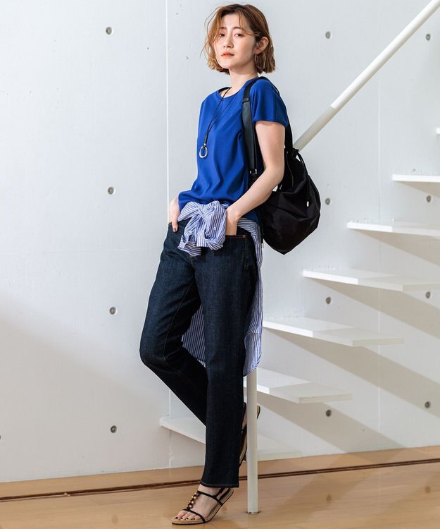 23区 L 【接触冷感/洗える】フレンチスリーブ IT TEE [WEB限定]ブルー系