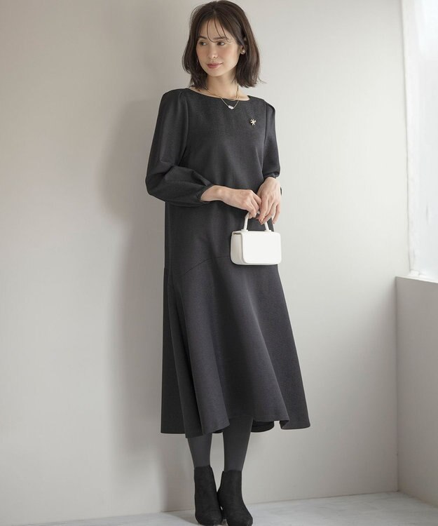 組曲 ラメジャカード ボートネックワンピース ブラック系