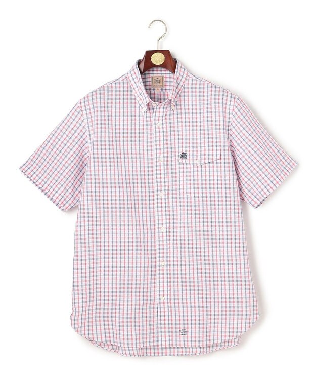 J.PRESS MEN 【KING SIZE 】【吸水速乾 / 接触冷感 / 高通気性】Aero Weave クールマックスサッカー チェック シャツ / B.D. レッド系3