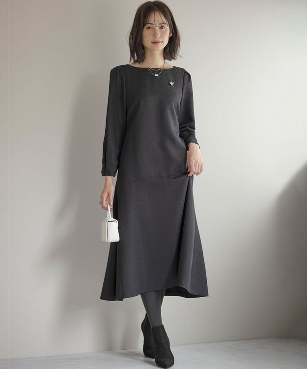 組曲 L ラメジャカード ボートネックワンピース ブラック系