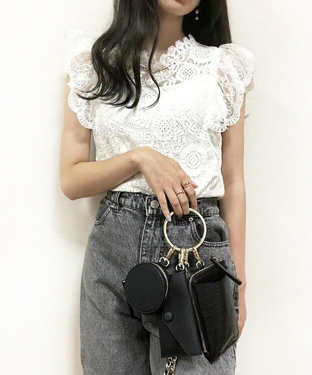 LA BAGAGERIE 【MONICA】カードケースポーチ3連マルチチェーンショルダーバッグ ブラック