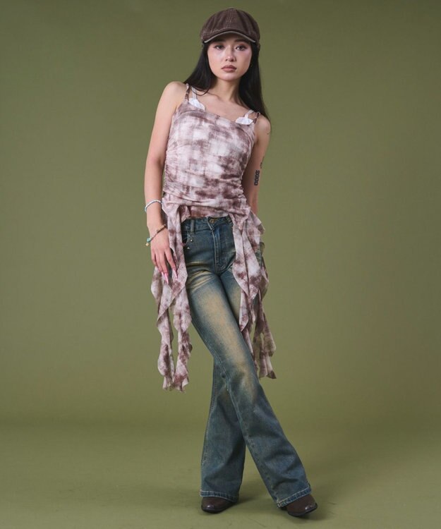 WEGO ブラストスタッズフレアデニム デニム中濃色